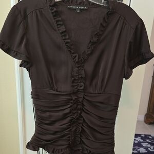 Antonio Melani Brown Ruffled Silk Sz Sm Women's Top